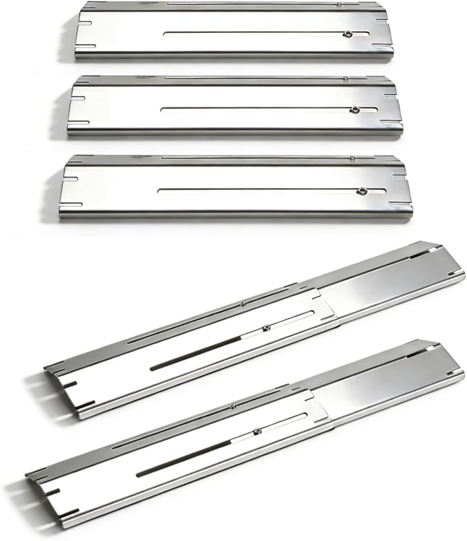 Upgraded Universal Adjustable Stainless Steel Grill Parts, Heat Plate Shield, Flavorizer Bar, Heat Tent, Burner Cover, Flame Tamer Replacement For Gas Grill, Extends from 11.75" up to 21" L（5 Pcs）