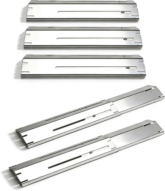 Upgraded Universal Adjustable Stainless Steel Grill Parts, Heat Plate Shield, Flavorizer Bar, Heat Tent, Burner Cover, Flame Tamer Replacement For Gas Grill, Extends from 11.75" up to 21" L（5 Pcs）