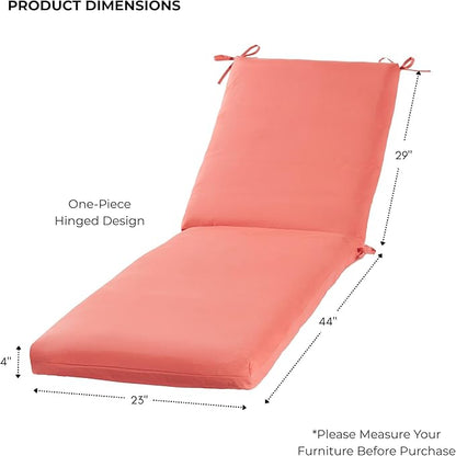 Modern Outdoor Chaise Lounge Cushion with Ties – Durable Polyester Fabric, Channel-Filled Polyfiber Insert, Removable Zippered Cover, Coral