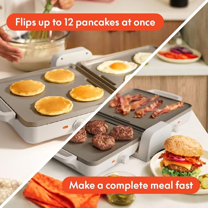 bella 10"x20" Fold and Store Griddle, Non-Toxic, Ceramic Coating, Oatmilk