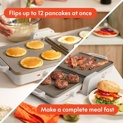 bella 10"x20" Fold and Store Griddle, Non-Toxic, Ceramic Coating, Oatmilk