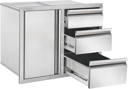 Outdoor Kitchen Drawer Combo Cabinet Stainless Steel Triple Drawers & Access Door, 28" W x 22" H x 19.5" D, Multi-Layer Design with Partition, Perfect for BBQ Grill Station