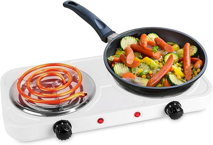 2000W Electric Double Burner Portable Coil Heating Hot Plate Stove Countertop RV Hotplate with Non Slip Rubber Feet 5 Temperature Adjustments
