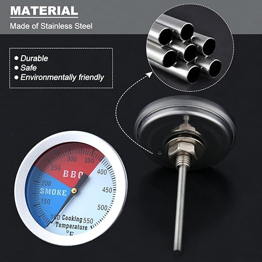 BBQ Thermometer Gauge, 2inch/52mm Stainless Steel Grill Temperature, Fahrenheit and Heat Indicator for Smoker Wood Charcoal Pit