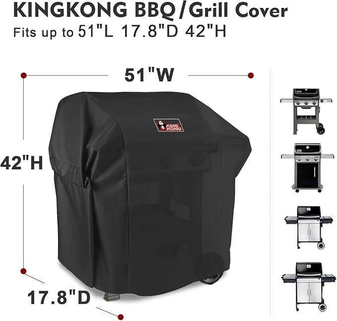 Kingkong 7139 Grill Cover for Weber Spirit II 300 and Spirit 200 Series (with Side Mounted Controls) Gas Grill Including Brush, Tongs and Thermometer