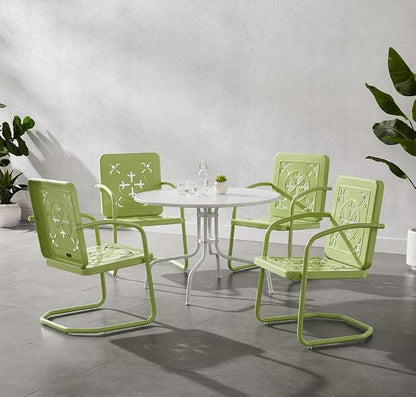 Crosley Furniture Azalea 5-Piece Vintage Outdoor Dining Set for 4, Retro Metal Round Patio Table and Chairs, Key Lime Gloss/White Satin