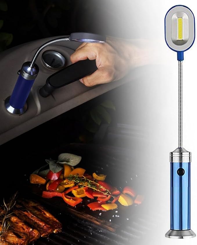 2 Pack Magnetic COB LED Grill Light, 200 Lumens BBQ Lamp with 360° Adjustable Head, Heat Resistant Aluminum Alloy Work Light for Gas Grills, Workshop and Car Repair, for battery Operated