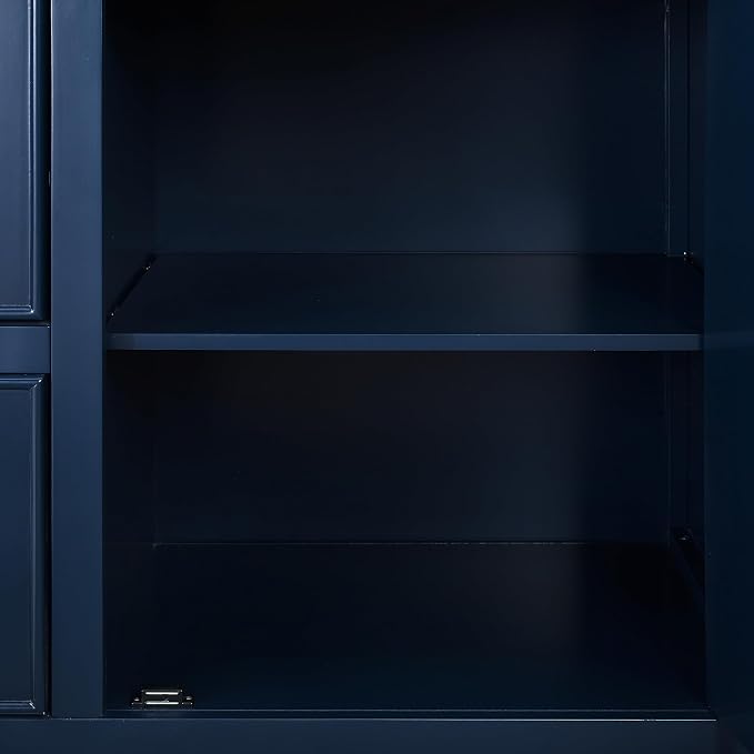 Crosley Furniture Cutler Faux Marble Top Kitchen Island with Storage, Breakfast Bar, Microwave Stand, Navy