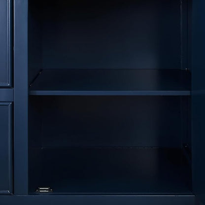 Crosley Furniture Cutler Faux Marble Top Kitchen Island with Storage, Breakfast Bar, Microwave Stand, Navy