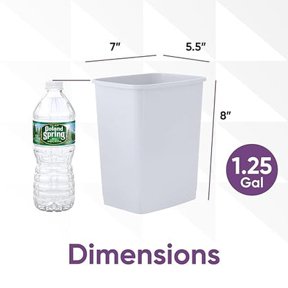 Superio Small 1.25 Gallon Plastic Trash Can, Waste Bin for Under Desk, Office, Bedroom, Bathroom- 5 Qt, (White Smoke)