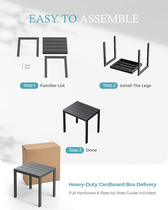 Ciokea Aluminum Foldable Lounge Chairs Set of 4 with 3 Outdoor Aluminum Side Table, Perfect Match, Suitable for Courtyard, Balcony, Lawn and Other Scenes, Black