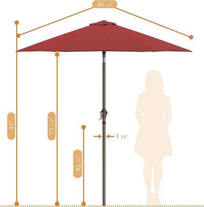 Sunline 7.5 ft Patio Umbrella with Crank & Push Button Tilt, Outdoor Market Umbrella with UV Protection & Wind Vent and Fiberglass Ribs, Metal Frame for Deck, Pool & Table, Brick