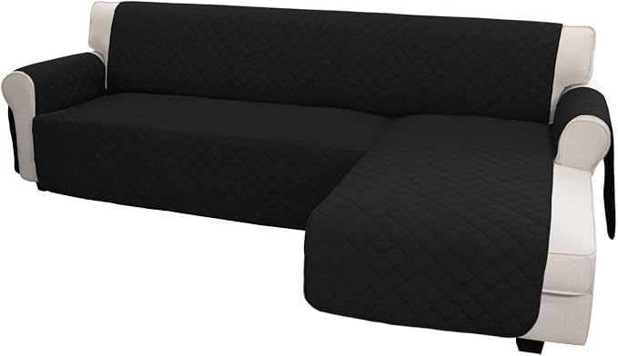 Easy-Going Reversible L-Shape Sectional Couch Cover, Large, Black/Black | Soft Sofa Slipcover For Dogs, Fits Left/Right Chaise Lounge Protector, Water Resistant Mat For Living Room