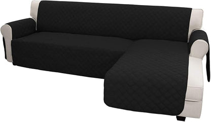 Easy-Going Reversible L-Shape Sectional Couch Cover, X-Large, Black/Black | Soft Sofa Slipcover For Dogs, Fits Left/Right Chaise Lounge Protector, Water Resistant Mat For Living Room