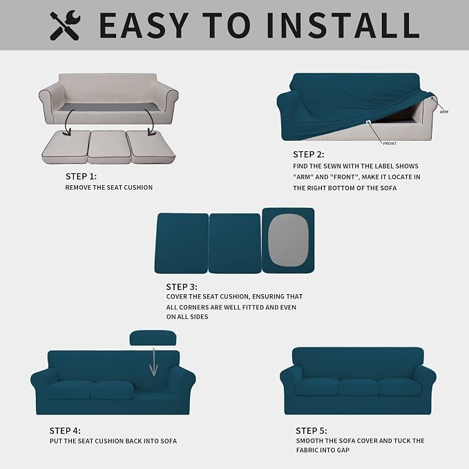 ISSUNTEX 4 Pieces High Stretch Thicken Couch Covers, Soft Sofa Slipcover for 3 Separate Cushion Couch, Jacquard Fabric Elastic Sofa Cover Furniture Protector for Dogs (Oversized Sofa, Peacock Blue)
