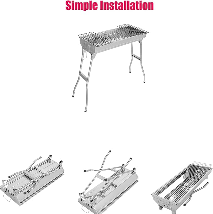Portable Stainless Steel Grill Folding Campfire Grill Grate Barbeque Portable Camping Grill with Legs Portable Charcoal Grill for Outdoor Camping Hiking Party Picnic Garden Beach