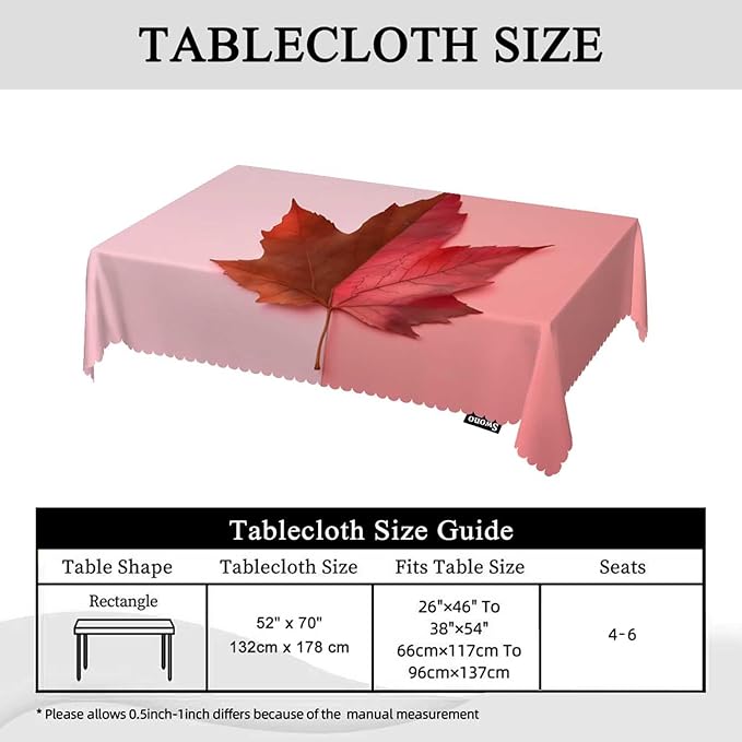 Swono Tablecloth Maple, Autumn Maple Leaf On Coral Pink Table Cloth for Kitchen Dining Tabletop Decoration Parties Weddings, 52 X 70 Inch Rectangle Tablecloth