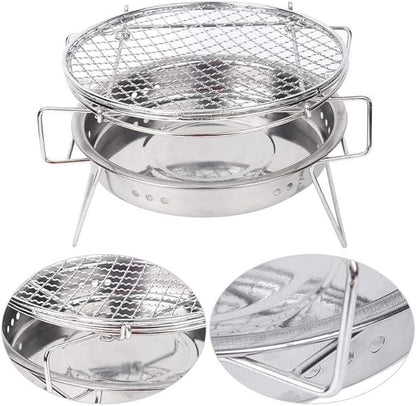 Portable Charcoal Grill Stainless Steel Mini Round BBQ Grill for Camping BBQ Grills Outdoor Barbecue Grill Charcoal Grills BBQ Camping Grill with Storage Bag,A-1