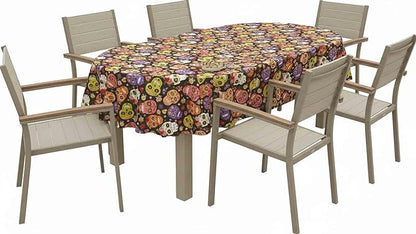 Newbridge Sugar Skull Oval Vinyl Tablecloth with Flannel Backing, Waterproof Wipe Clean Table Cover for Indoor Outdoor Kitchen Dining Use, Picnic and Barbecue, 60 x 84 Inch Oval