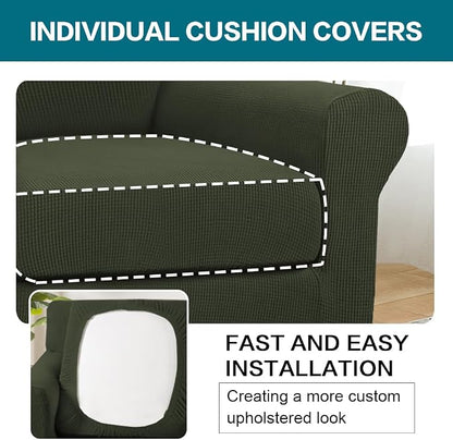 Turquoize 2 Piece Chair Covers Armchair Slipcovers for Living Room Armchair Sofa Cover with Individual Cushion Covers Feature Jacquard Fabric (Chair, Olive)
