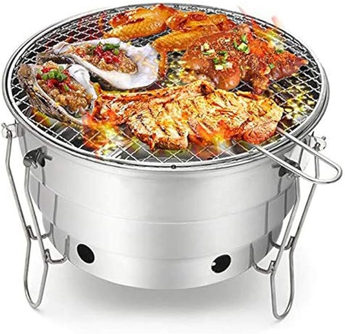 Portable Charcoal Grill for Camping BBQ, Stainless Steel Folding Mini Outdoor Barbecue Grill, Compact Camping Grill for Picnic Travel, Easy to Carry Charcoal Grills BBQ,A-1