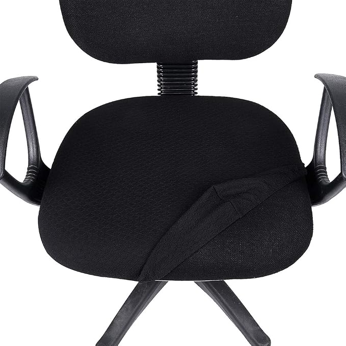 Smiry Stretch Jacquard Office Computer Chair Seat Covers, Removable Washable Anti-dust Desk Chair Seat Cushion Protectors - Black (Pack of 2)