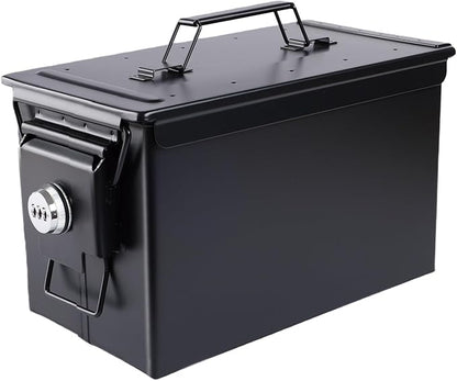 Ammo Can&Ammo Box, Fireproof & Waterproof Metal Storage Box - Perfect for Ammo, Lithium Batteries & RC Car Batteries (Round Lock, Black-12.8 * 7.4 * 6.1")