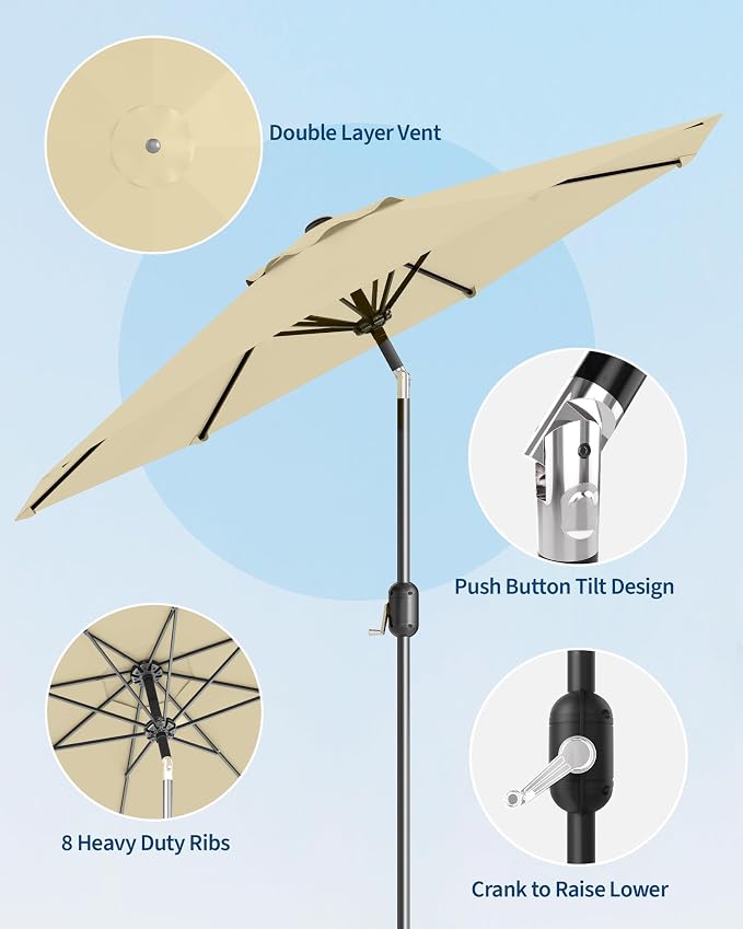 GarveeLife 9 ft Patio Umbrella, Outdoor Table Market Umbrella