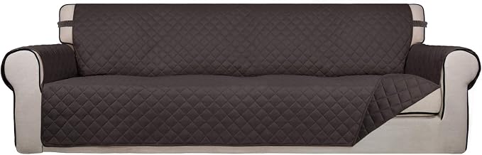 PureFit Reversible Quilted Couch Covers for Dogs Sofa Cover 4 Seater 88" | Chocolate/Chocolate, Water Resistant Couch Protector, Washable Pet Couch Cover with Non Slip and Elastic Straps For Kids