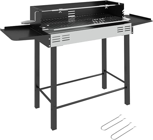 Charcoal BBQ Rotisserie Grill, 2-in-1 Split Roaster for Chicken & Turkey with 3-Level Adjustable Grate, Folding Side Shelves, Stainless Steel