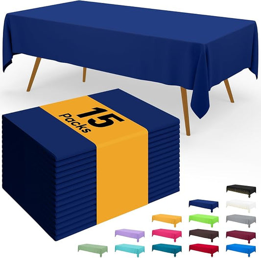 Smiry Disposable Table Cloth - 15 Pack, 54 x 108 Inch Waterproof Rectangle Tablecloths for Parties, Decorative Plastic Table Cover, Leakproof & Sturdy, Navy
