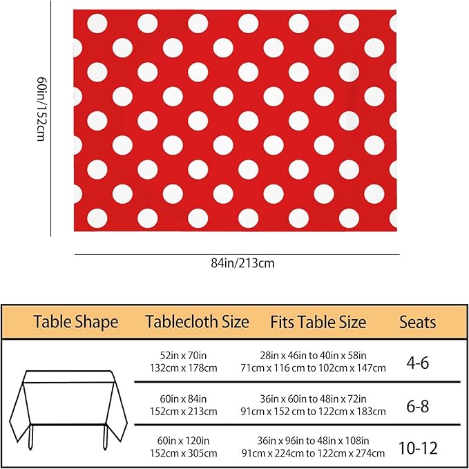 TKS MITLAN Tablecloth Polka Dots Red Table Cloth Rectangle Table 60 x 84 Inch Repeat Round Spots Classic Simple Symmetry Geometric Kitchen Decorations for Home Dinner Party