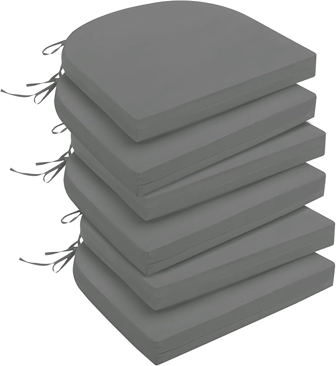 downluxe Outdoor Chair Cushions Set of 6 for Patio Furniture, Water-Resistant Patio Chair Cushions with Ties, High Density Foam Outdoor Seat Cushion, 17" X 16" X 2", Dark Grey