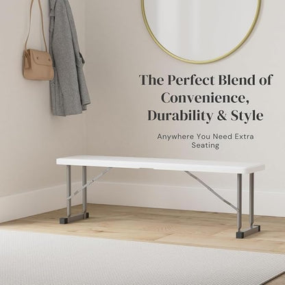2.75ft Plastic Folding Bench – Lightweight and Portable White Resin with Durable Steel Frame, 33”x8”x16” - (Pack of 1, White, 2.75 Feet)