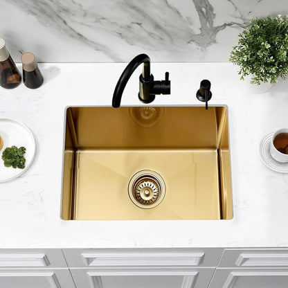 Undermount Bar Sink Gold, Jshozzy 18 x 15 inch Wet Bar Sink Undermount Stainless Steel 16 Gauge Deep RV Single Bowl Small Kitchen Sink