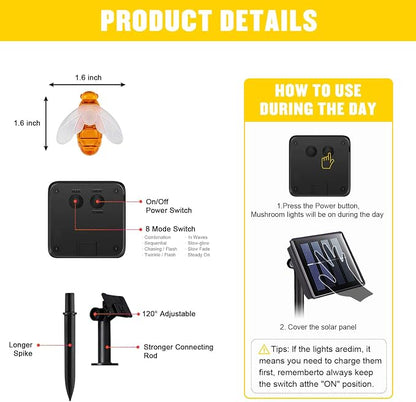 JMEXSUSS 2 Pack Solar String Lights Outdoor, 50 LED, Bee | Outdoor Waterproof, Warm White, 8 Modes Twinkle Lights Solar Fairy Lights for Garden Patio Yard Tree Christmas Decorations