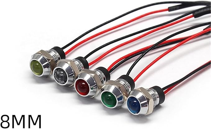 8mm Socket Head Waterproof 12v 24v 220v 110v Kitchen Equipment Pilot Lamp Led Indicator Light with Wire(White 24V)