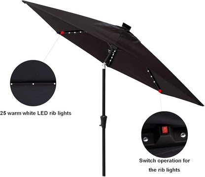 C-Hopetree 9 ft Half Round Outdoor Patio Market Wall Umbrella with Solar LED Lights and Tilt