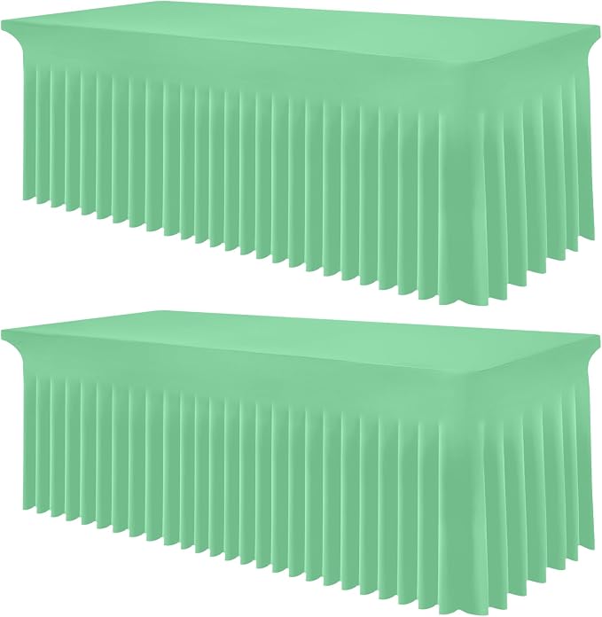 Smiry 2 Pack Spandex Elastic Fitted Table Cloth Skirt for 8FT Table | Stretch Washable Table Cloth, Banquet Table Cover for Wedding, Party, Indoor & Trade Shows, (Bright Green, 96Lx30Wx30H)