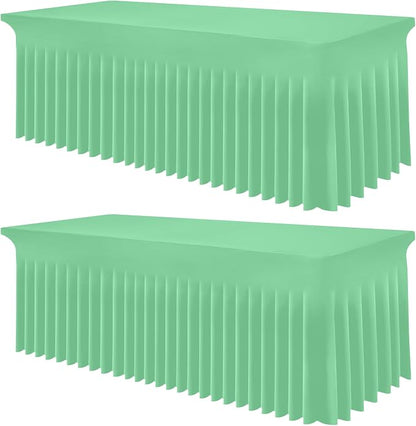 Smiry 2 Pack Spandex Elastic Fitted Table Cloth Skirt for 8FT Table | Stretch Washable Table Cloth, Banquet Table Cover for Wedding, Party, Indoor & Trade Shows, (Bright Green, 96Lx30Wx30H)