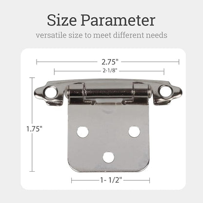 50-Pack Cabinet Hinges, 1/2 Inch Overlay, Satin Nickel Semi-Concealed, Self-Closing, Face Mount