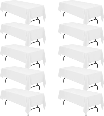 BRILLMAX 10 Pack White Tablecloths 60x126 Inch for 8ft Rectangle Tables | 150 GSM Polyester Fabric, 15" Standard Drop, Water, Stain & Wrinkle Resistant Cloth Cover for Wedding Reception Banquet Party
