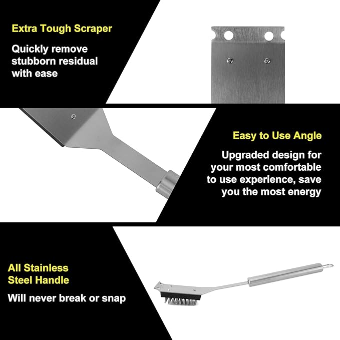 UIN Stainless Steel Grill Brush and Scraper 15.71”Long Handle Grill Cleaner for Outdoor BBQ, Cookout, Gas/Charcoal Grills