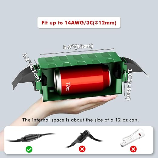 Flemoon IP55 Small Outdoor Electrical Box Waterproof, for Power Strip | Inner 5.9 x 3.2 x 1.8inch, Extension Cord Cover with Detachable Awning Covers for Plug, Outlet, Holiday Lights, Green