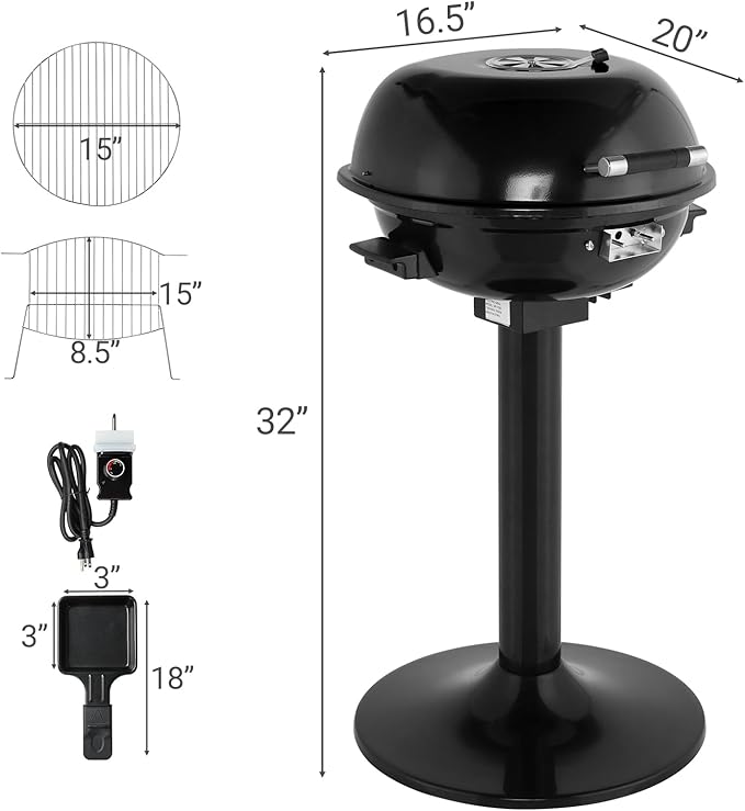 Electric BBQ Grill 1600W Indoor/Outdoor Electric Grill for Indoor & Outdoor Use,Portable Removable Stand Grill (Black)