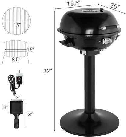 Electric BBQ Grill 1600W Indoor/Outdoor Electric Grill for Indoor & Outdoor Use,Portable Removable Stand Grill (Black)