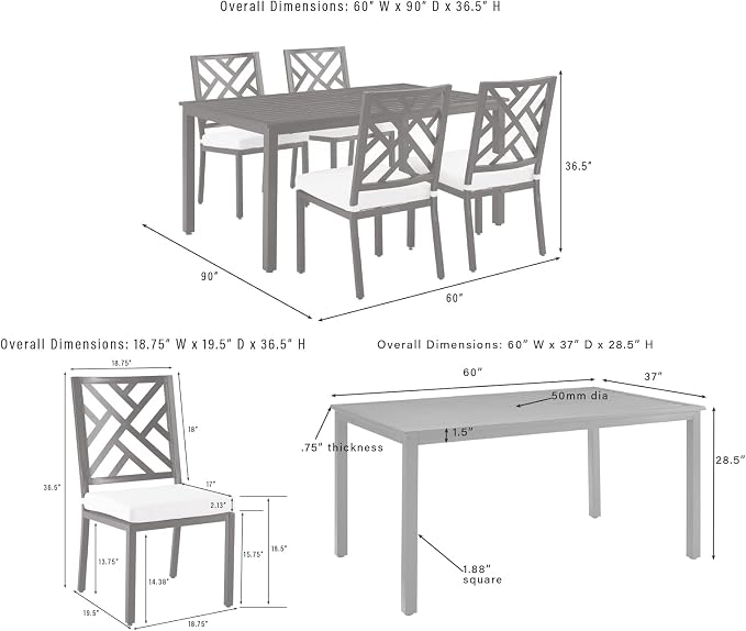 Crosley Furniture Locke 5-Piece Outdoor Dining Set for 4, Patio Table and Chairs for Backyard, Deck, Matte Black with Creme Cushions