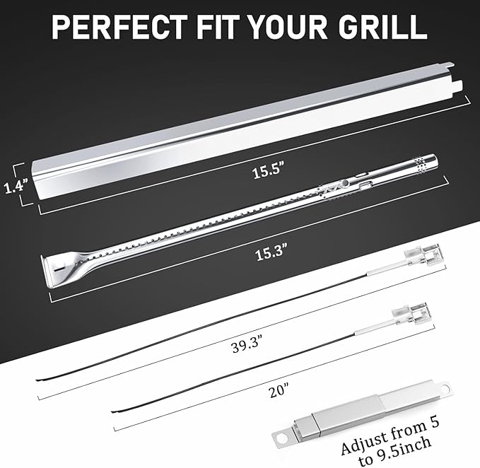 Uniflasy Grill Parts for Charbroil Performance 5 Burner 463448021 463449021 463451022 Cast Iron Grill Grates Stainless Steel Burners, Heat Plates, Igniter & Crossover Tubes