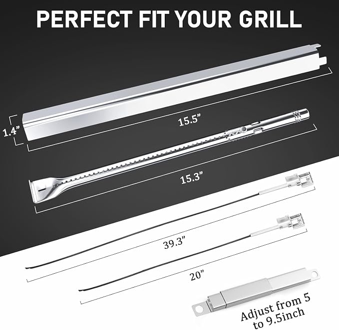 Grill Grates Kit for Char-Broil Performance 2 Burner 463630021 463655621 463655021 463655421 Replacement Parts for Charbroil 2 Burner Grill Cast Iron Cooking Grids Heat Plates Burner Tubes Igniter