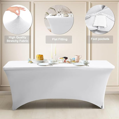 ABCCANOPY 2-Pack 6FT Spandex Table Covers, Stretch Fitted Tablecloth, White | Rectangular Tight, Fitted, Washable and Wrinkle Resistant Table Protector for Wedding, Banquet,Birthday, Party, Event